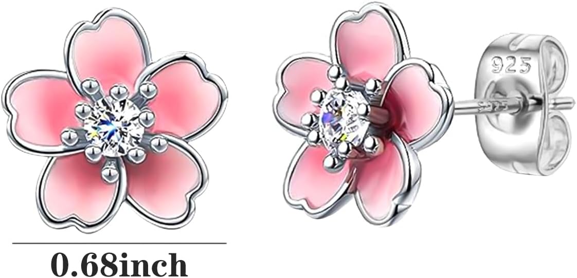 NEWITIN 3 Pairs Flower Earrings for Women Hypoallergenic Earring Cute Ear Studs Cherry Blossom Daisy Rose Flower Stud Earrings for Women