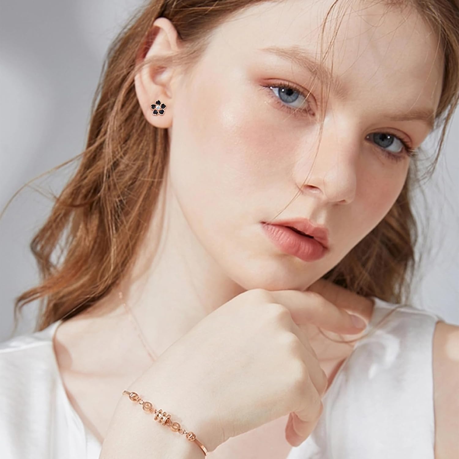 NEWITIN 3 Pairs Flower Earrings for Women Hypoallergenic Earring Cute Ear Studs Cherry Blossom Daisy Rose Flower Stud Earrings for Women