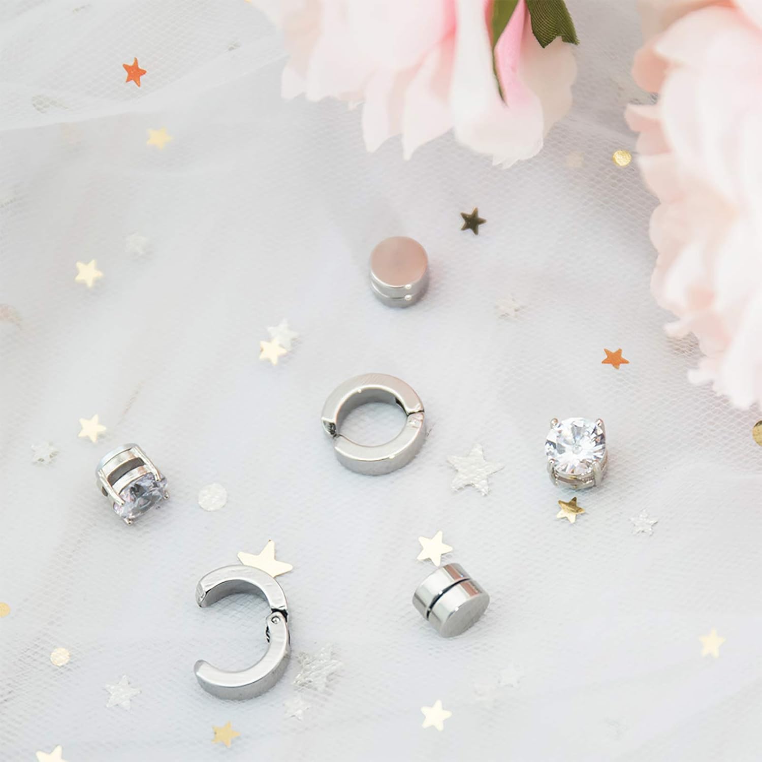 NEWITIN 15 Pairs Magnetic Stud Earrings for Men Clip on Earrings Stainless Steel Magnet Earring Unisex Dangle Cross CZ Hoop Magnetic Stud Earring Set for Men Women