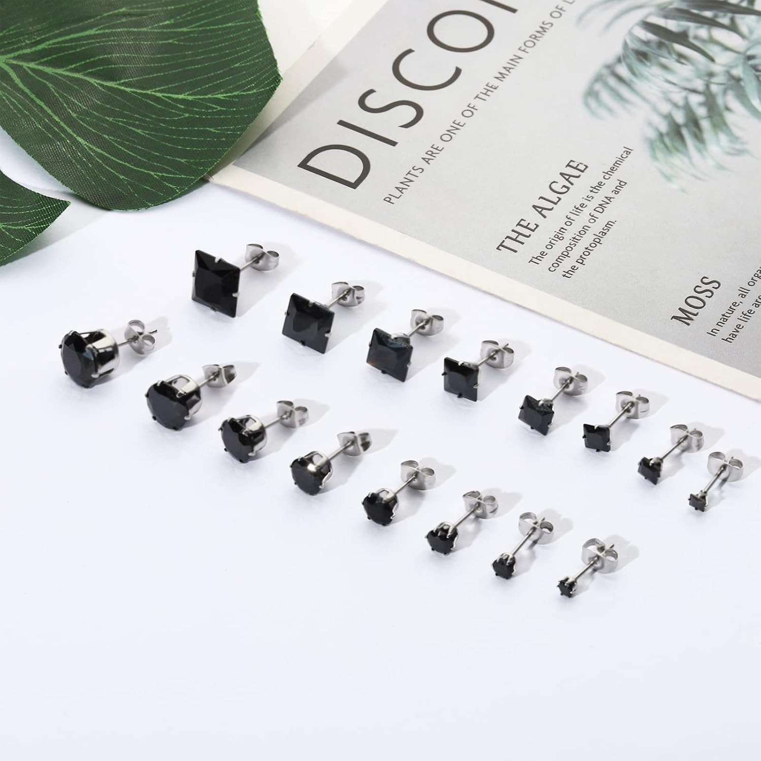 NEWITIN 16 Pairs Screw Back Earrings for Women Hypoallergenic Earring Surgical Steel Stud Earring Flat Back Cubic Zirconia Opal Moonstone Small Stud Earrings for Women