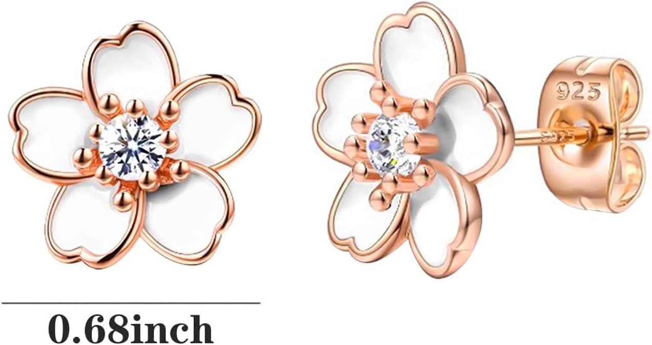 NEWITIN 3 Pairs Flower Earrings for Women Hypoallergenic Earring Cute Ear Studs Cherry Blossom Daisy Rose Flower Stud Earrings for Women