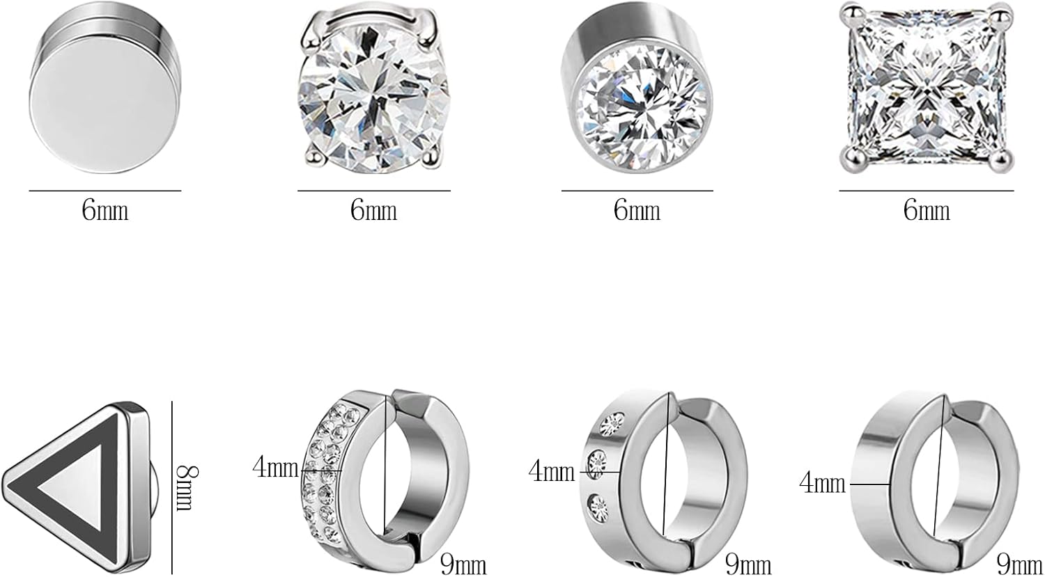NEWITIN 15 Pairs Magnetic Stud Earrings for Men Clip on Earrings Stainless Steel Magnet Earring Unisex Dangle Cross CZ Hoop Magnetic Stud Earring Set for Men Women