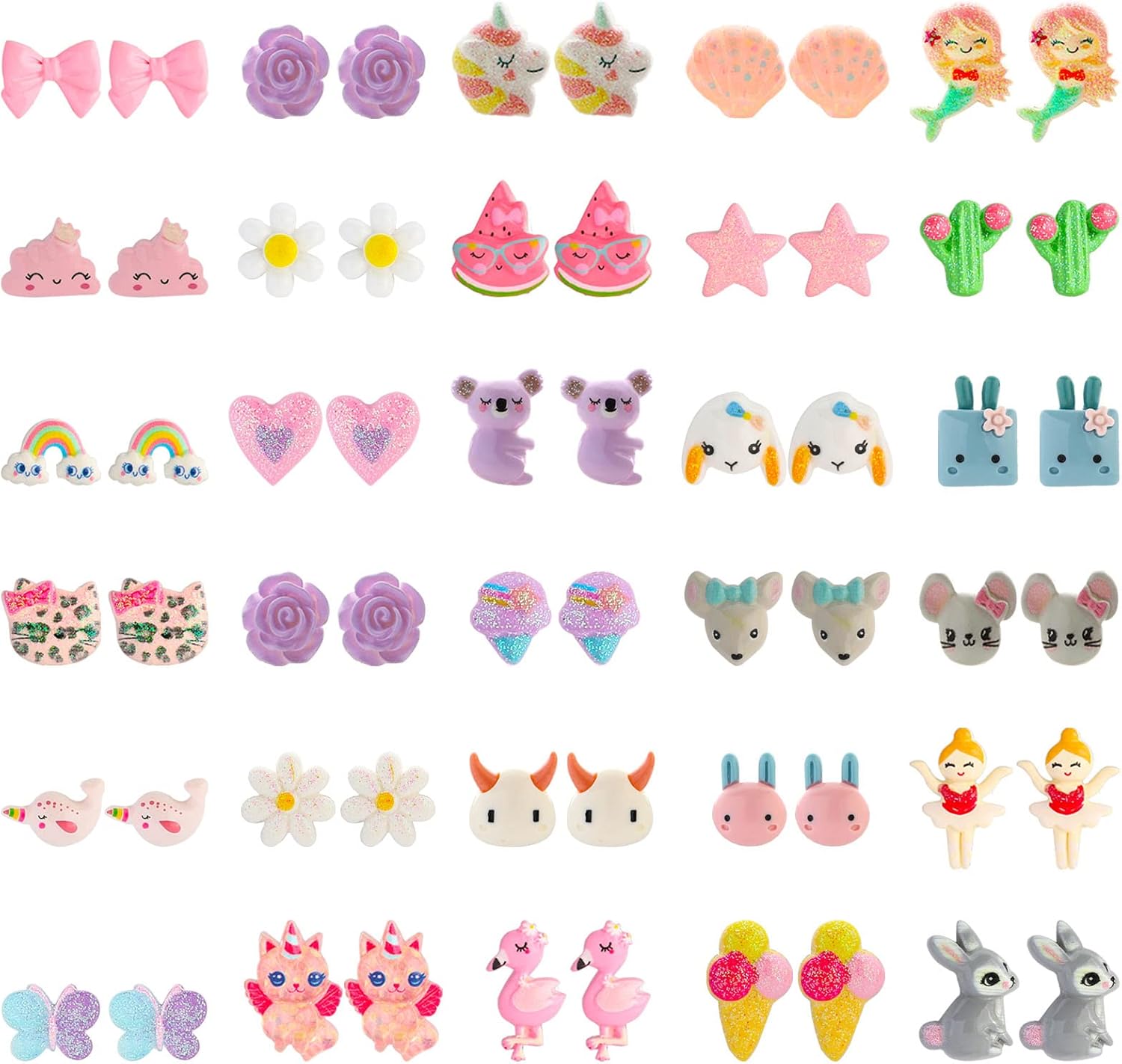 NEWITIN 30 Pairs Magnetic Stud Earrings for Girls Clip on Earring Hypoallergenic Magnet Studs Non Piercing Girls Earring Cute Magnetic Earrings for Kids Women