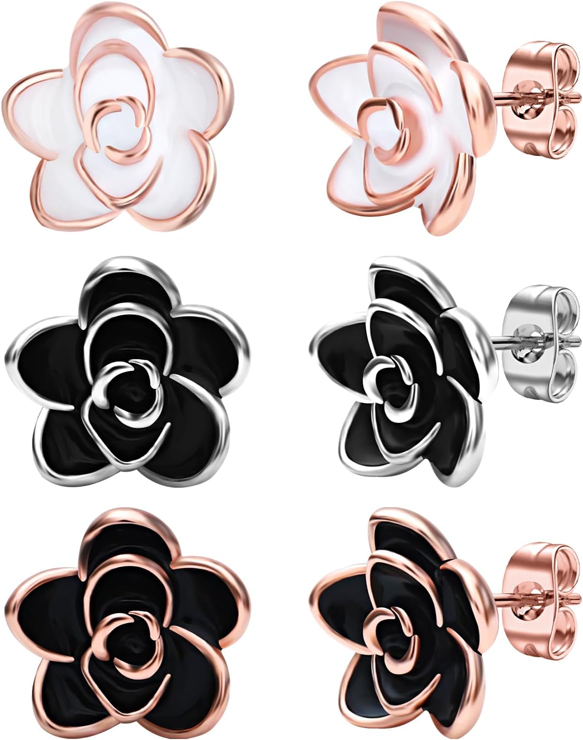 NEWITIN 3 Pairs Flower Earrings for Women Hypoallergenic Earring Cute Ear Studs Cherry Blossom Daisy Rose Flower Stud Earrings for Women