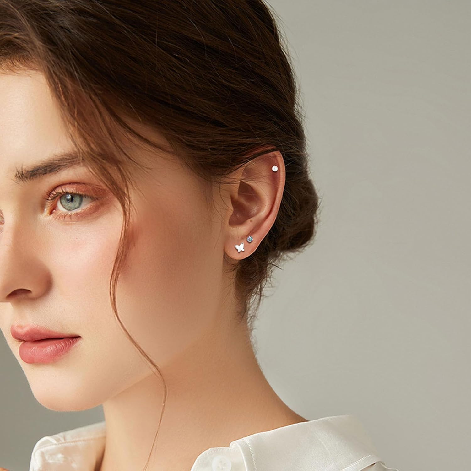 NEWITIN 16 Pairs Screw Back Earrings for Women Hypoallergenic Earring Surgical Steel Stud Earring Flat Back Cubic Zirconia Opal Moonstone Small Stud Earrings for Women