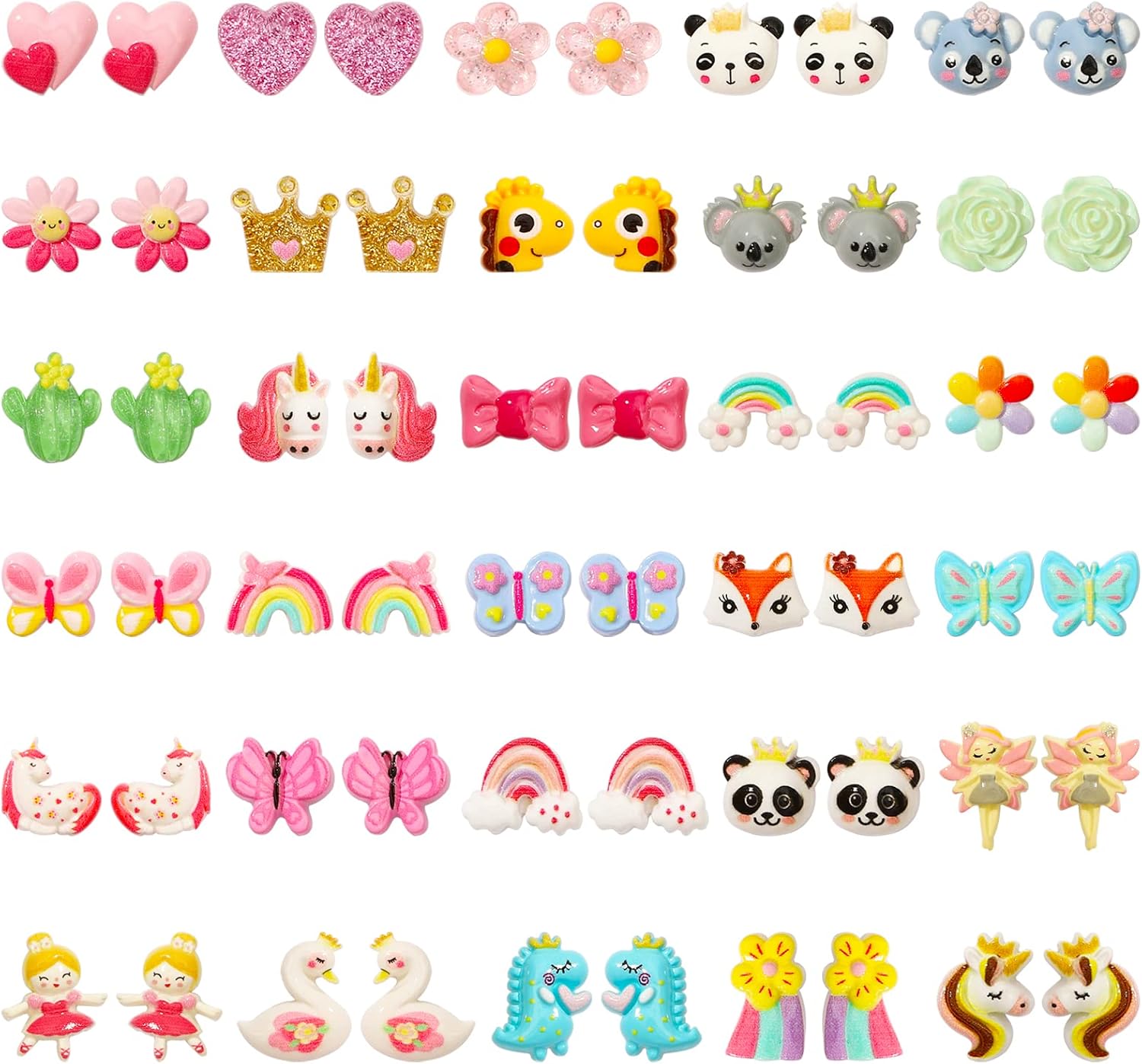 NEWITIN 30 Pairs Magnetic Stud Earrings for Girls Clip on Earring Hypoallergenic Magnet Studs Non Piercing Girls Earring Cute Magnetic Earrings for Kids Women
