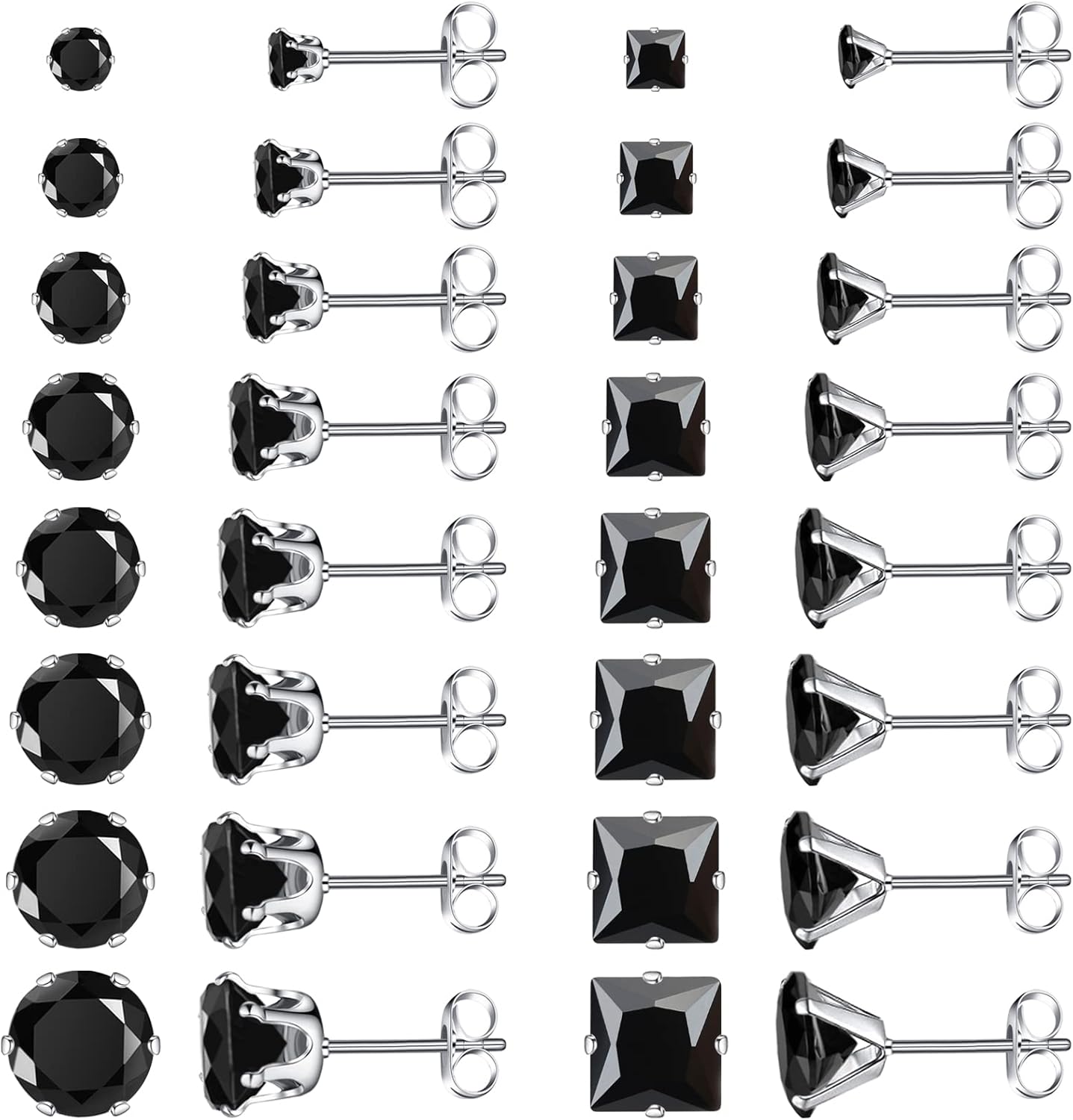 NEWITIN 16 Pairs Screw Back Earrings for Women Hypoallergenic Earring Surgical Steel Stud Earring Flat Back Cubic Zirconia Opal Moonstone Small Stud Earrings for Women