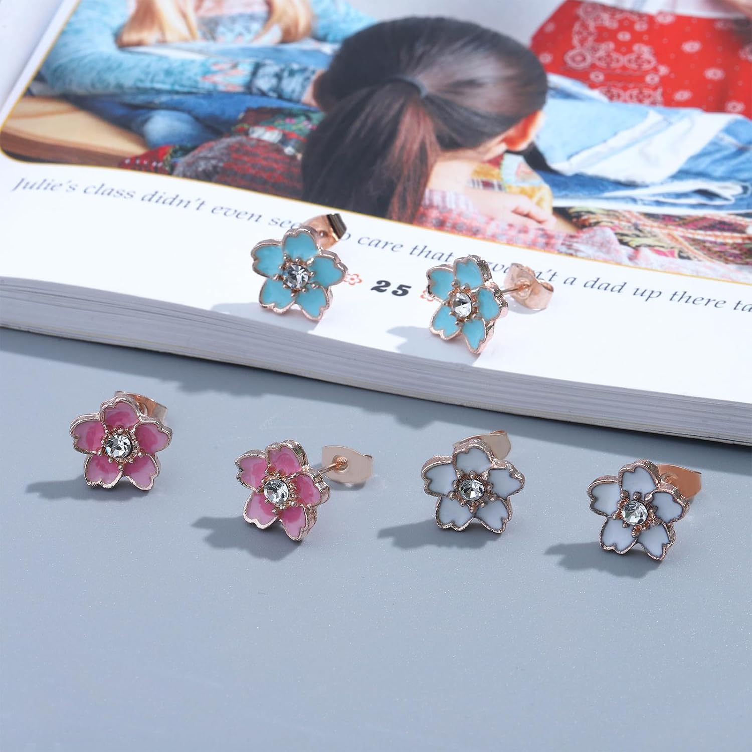 NEWITIN 3 Pairs Flower Earrings for Women Hypoallergenic Earring Cute Ear Studs Cherry Blossom Daisy Rose Flower Stud Earrings for Women