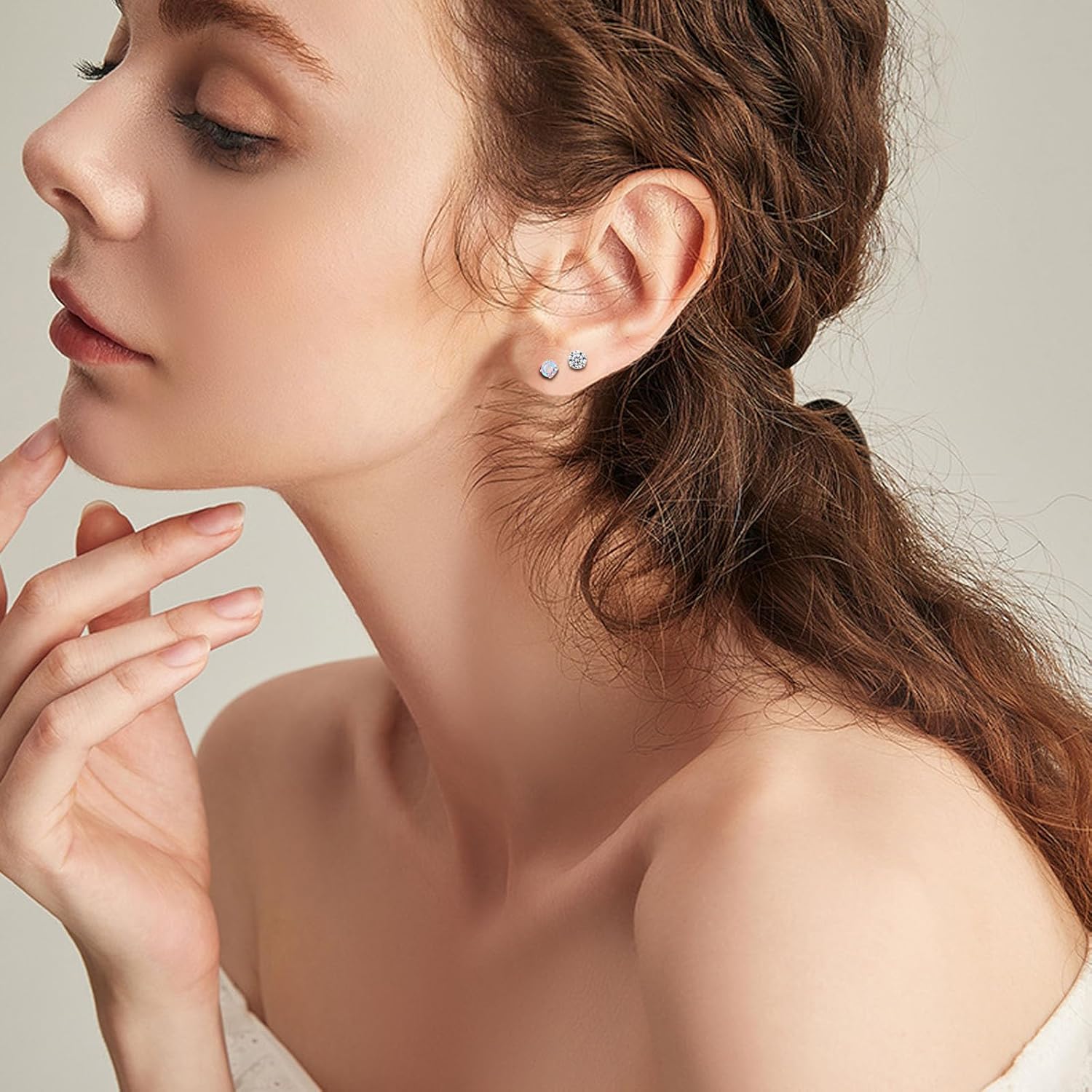 NEWITIN 16 Pairs Screw Back Earrings for Women Hypoallergenic Earring Surgical Steel Stud Earring Flat Back Cubic Zirconia Opal Moonstone Small Stud Earrings for Women