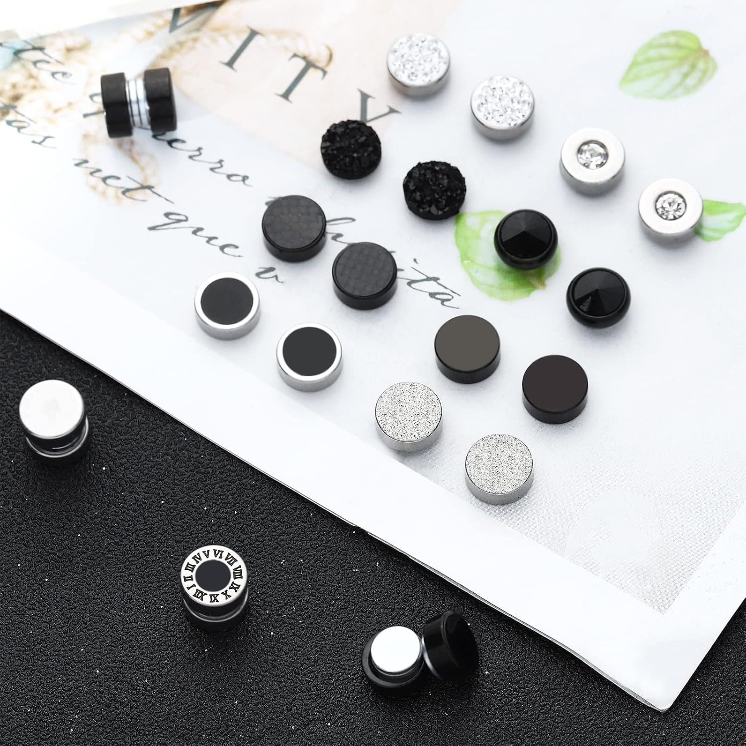 NEWITIN 15 Pairs Magnetic Stud Earrings for Men Clip on Earrings Stainless Steel Magnet Earring Unisex Dangle Cross CZ Hoop Magnetic Stud Earring Set for Men Women