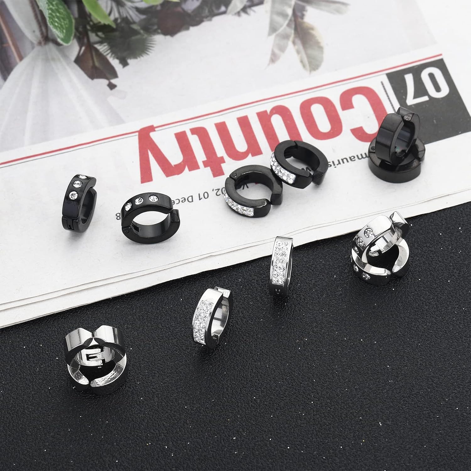 NEWITIN 15 Pairs Magnetic Stud Earrings for Men Clip on Earrings Stainless Steel Magnet Earring Unisex Dangle Cross CZ Hoop Magnetic Stud Earring Set for Men Women